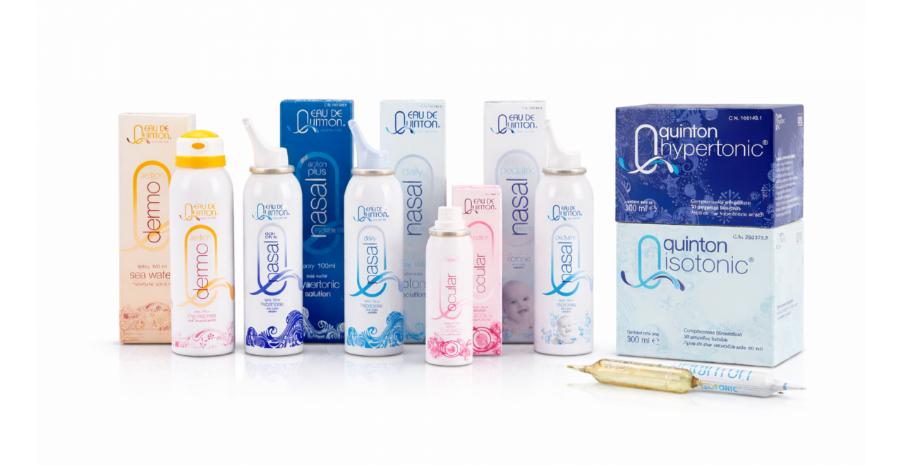 QUINTON – natural seawater-based products, including Quinton Isotonic, Hypertonic, nasal sprays, eye care and skincare products.